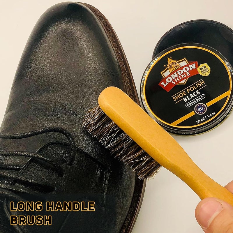 London Shine 4 Pcs Horsehair Shine Shoes Brush Kit Dauber Applicator for Cleaning Leather Shoes Boots Suede Cleaner Brush Buffing Brush with Microfiber Shoe Cleaning Cloth Premium Shoe Polish Kit. - Image 2